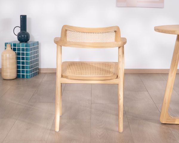 Chaise de repas avec accoudoirs design épuré "Vogue" avec cannage naturel