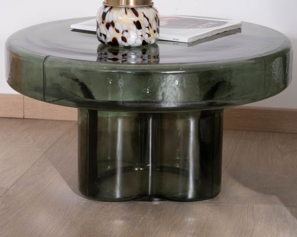 Table de salon ronde design en verre coloré vert "Cyléa"