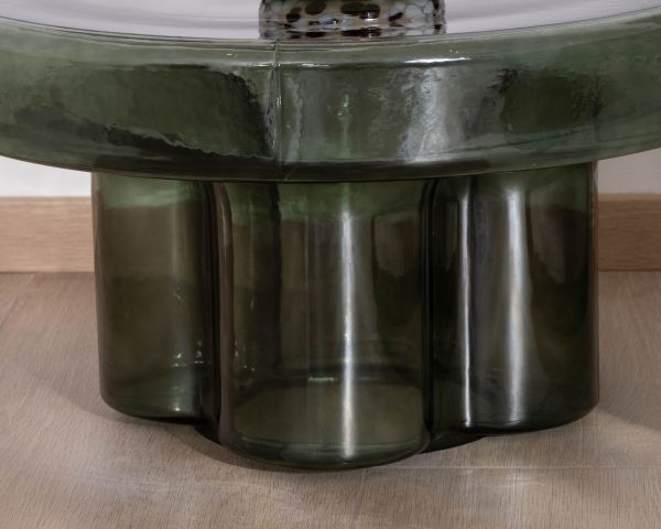 Table de salon ronde design en verre coloré vert "Cyléa"