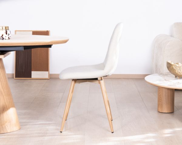 Lot de 4 chaises pivotantes esprit scandinave "Noma" en tissu écru, pieds décor chêne
