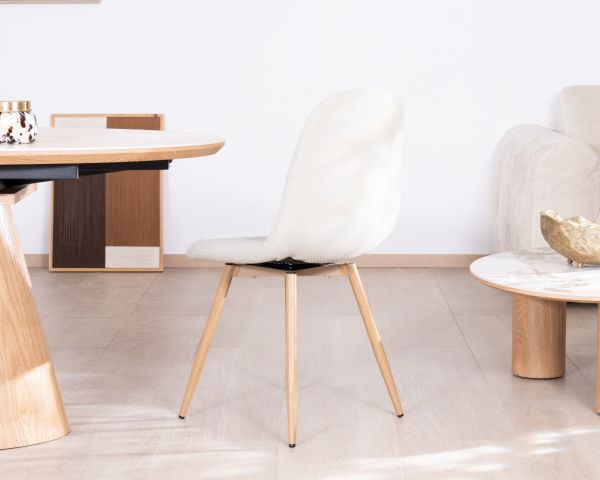 Lot de 4 chaises pivotantes esprit scandinave "Noma" en tissu écru, pieds décor chêne