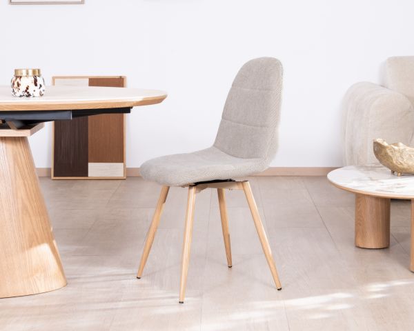 Lot de 4 chaises pivotantes esprit soft seating "Noma" en tissu grège chiné, pieds décor chêne