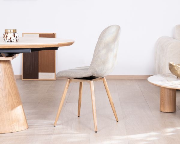 Lot de 4 chaises pivotantes esprit soft seating "Noma" en tissu grège chiné, pieds décor chêne