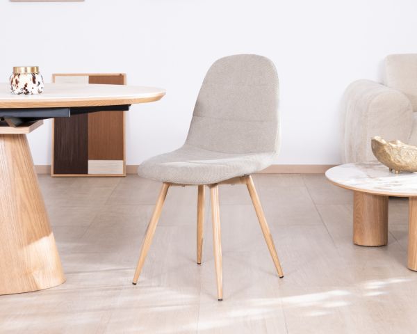 Lot de 4 chaises pivotantes esprit soft seating "Noma" en tissu grège chiné, pieds décor chêne