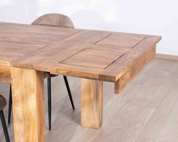 Table de repas extensible en manguier teinte chêne clair "Jappéo" 160 à 250 cm