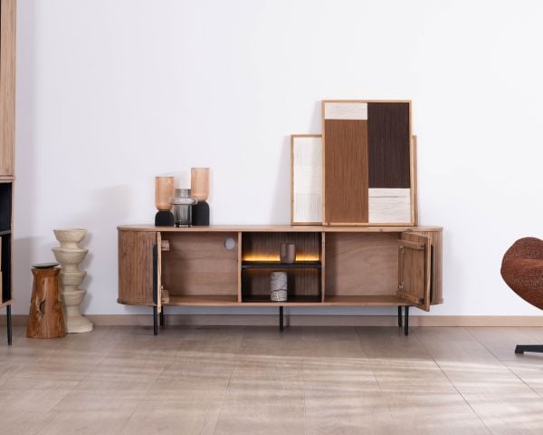 Meuble TV design rétro 175 cm "Bopee" avec éclairage LED