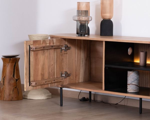 Meuble TV design rétro 175 cm "Bopee" avec éclairage LED