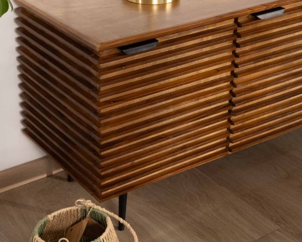 Meuble TV 160cm en teck et manguier et pieds métal noir "Sheffield"
