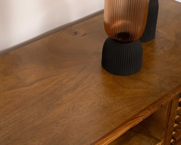 Meuble TV 160cm en teck et manguier et pieds métal noir "Sheffield"