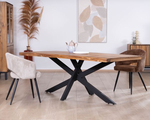 Table de repas contemporaine en bois 200 cm "Olonie" pieds croisés en métal