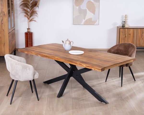 Table de repas contemporaine en bois 200 cm "Olonie" pieds croisés en métal