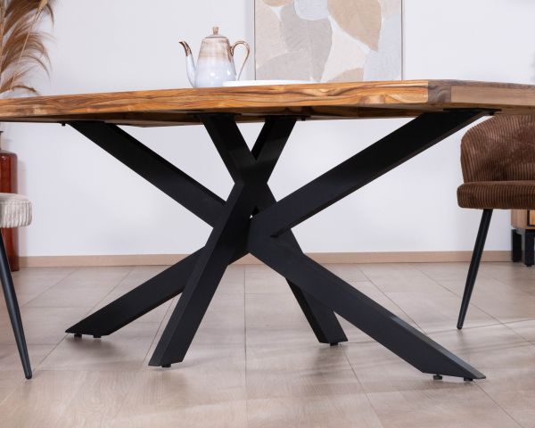 Table de repas contemporaine en bois 200 cm "Olonie" pieds croisés en métal