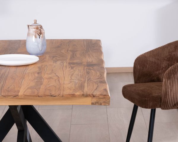 Table de repas contemporaine en bois 200 cm "Olonie" pieds croisés en métal