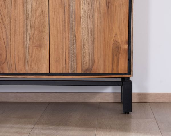 Enfilade contemporaine 4 portes en teck naturel et métal noir "Olonie"