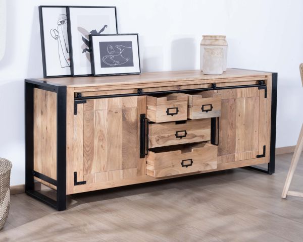 Buffet de salle à manger industriel en métal et bois 190 cm "Montréal"