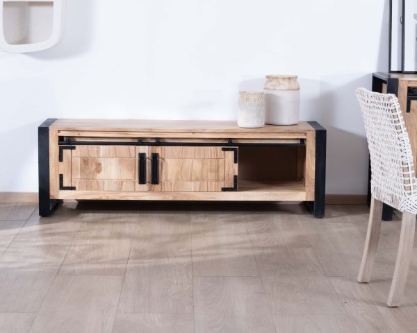 Meuble télé style industriel bois et métal 2 portes "Montréal" 160 cm