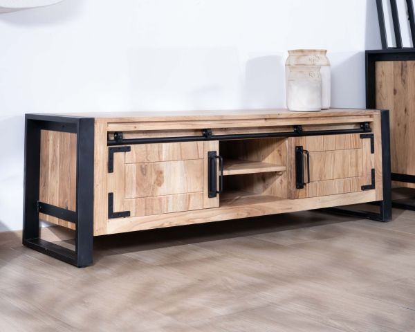 Meuble télé style industriel bois et métal 2 portes "Montréal" 160 cm
