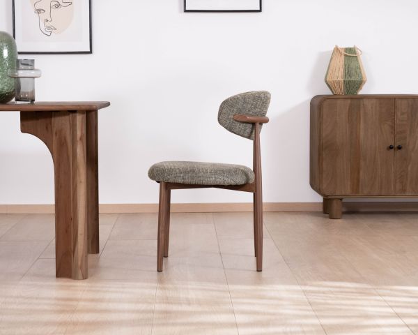 Lot de 2 chaises de repas esprit rétro en tissu tramé kaki "Arpège" pieds aspect noyer