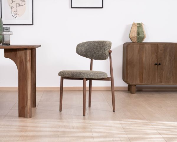 Lot de 2 chaises de repas esprit rétro en tissu tramé kaki "Arpège" pieds aspect noyer