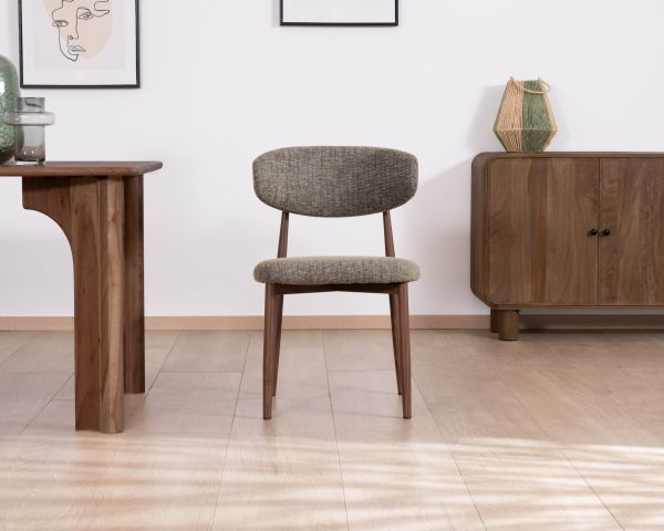 Lot de 2 chaises de repas esprit rétro en tissu tramé kaki "Arpège" pieds aspect noyer