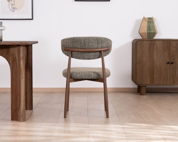 Lot de 2 chaises de repas esprit rétro en tissu tramé kaki "Arpège" pieds aspect noyer