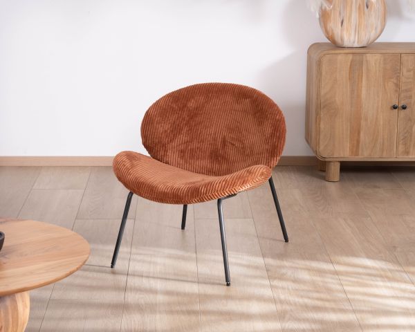 Fauteuil lounge design en velours côtelé rouille "Sonate"