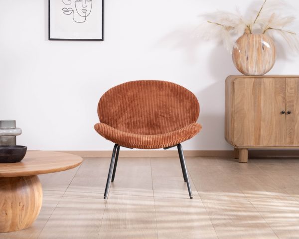 Fauteuil lounge design en velours côtelé rouille "Sonate"