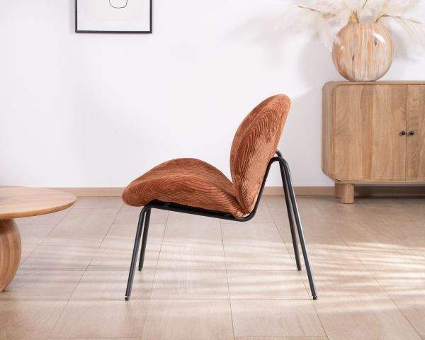 Fauteuil lounge design en velours côtelé rouille "Sonate"