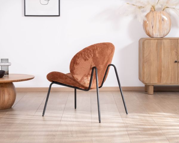 Fauteuil lounge design en velours côtelé rouille "Sonate"