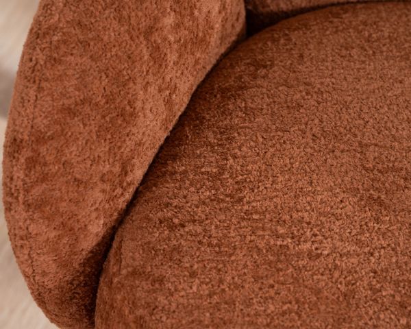 Fauteuil esprit rétro avec accoudoirs en tissu cuivré duveteux "Luno"