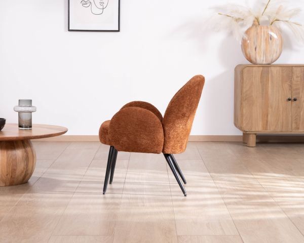 Fauteuil esprit rétro avec accoudoirs en tissu cuivré duveteux "Luno"