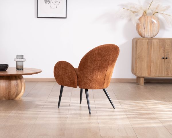Fauteuil esprit rétro avec accoudoirs en tissu cuivré duveteux "Luno"