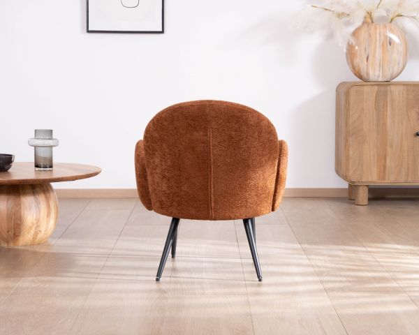 Fauteuil esprit rétro avec accoudoirs en tissu cuivré duveteux "Luno"