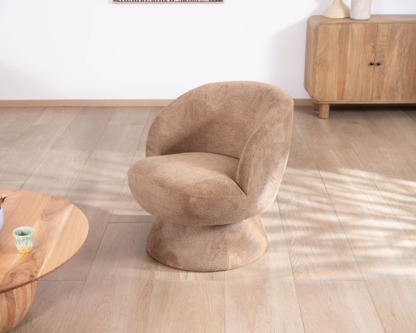 Fauteuil d'appoint tournant 360° en tissu chenillé camel "Ladoga"