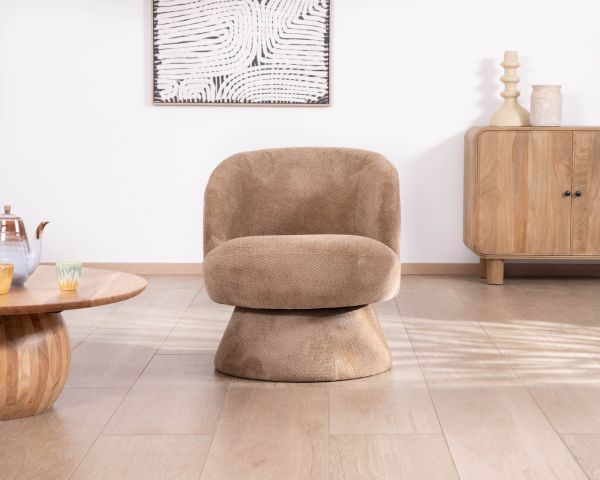Fauteuil d'appoint tournant 360° en tissu chenillé camel "Ladoga"