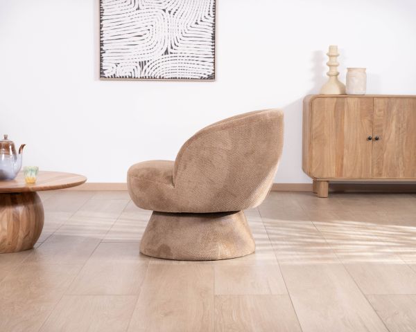 Fauteuil d'appoint tournant 360° en tissu chenillé camel "Ladoga"
