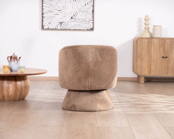 Fauteuil d'appoint tournant 360° en tissu chenillé camel "Ladoga"