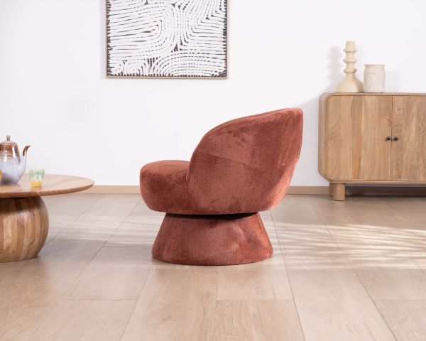 Fauteuil d'appoint pivotant en tissu chenillé terracotta "Ladoga" design enveloppant