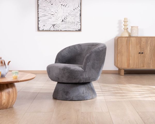 Chauffeuse pivotante 360° en tissu chenillé gris "Ladoga"