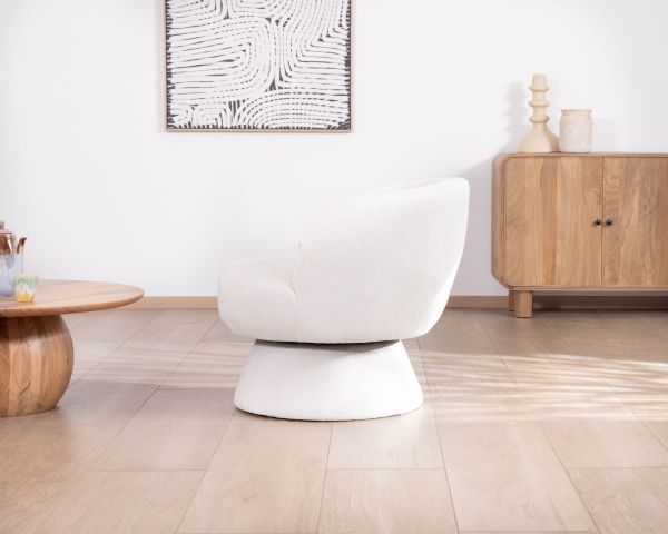 Petite chauffeuse tournante 360° en tissu chenillé blanc "Ladoga"