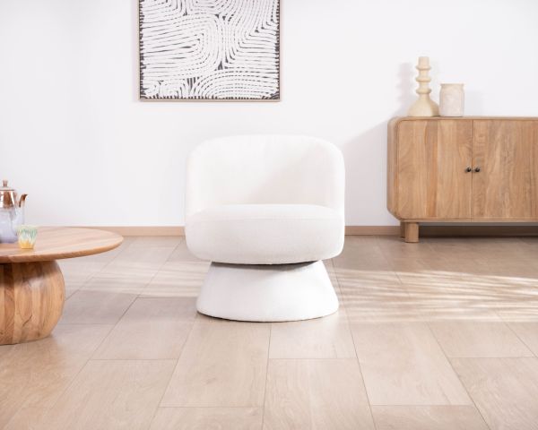 Petite chauffeuse tournante 360° en tissu chenillé blanc "Ladoga"