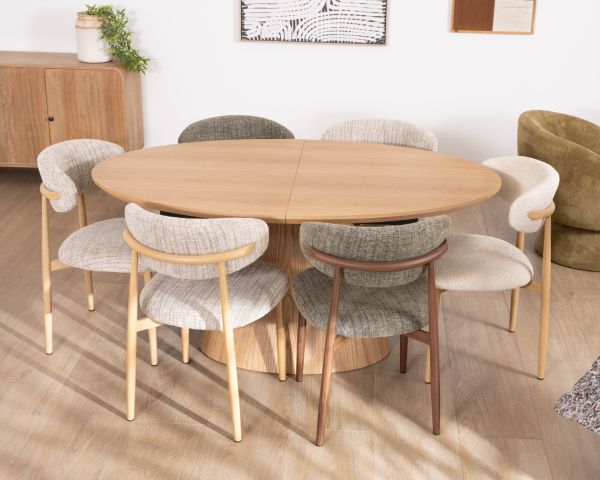 Table à manger ovale extensible 160-200 cm aspect chêne "Oria" style contemporain épuré