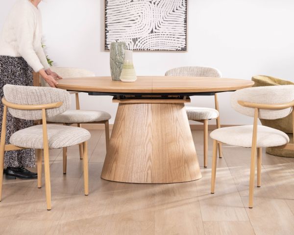 Table à manger ovale extensible 160-200 cm aspect chêne "Oria" style contemporain épuré
