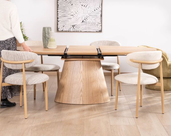 Table à manger ovale extensible 160-200 cm aspect chêne "Oria" style contemporain épuré