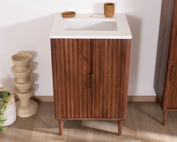 Petit meuble sous vasque en manguier foncé "Malova" 60 cm esprit rétro chic