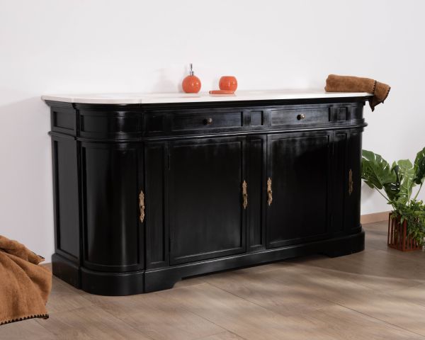 Meuble double vasque coins arrondis bois noir quartz blanc "Églantine"