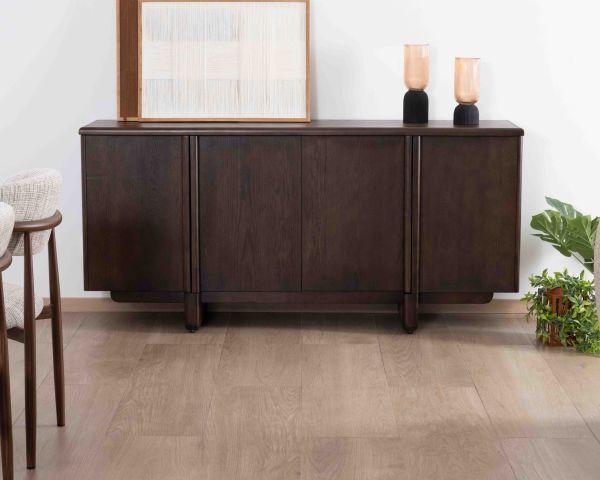 Buffet bas 4 portes esprit japandi "Laumie" teinte foncée