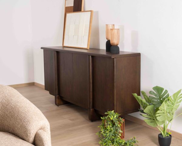 Buffet bas 4 portes esprit japandi "Laumie" teinte foncée