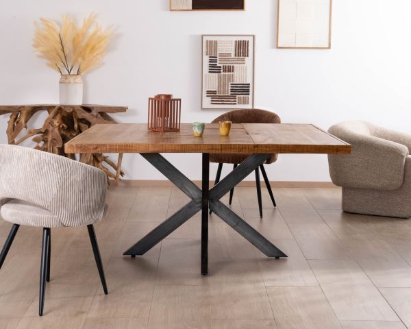 Table design carrée métal et bois massif "Bronx" 130x130cm