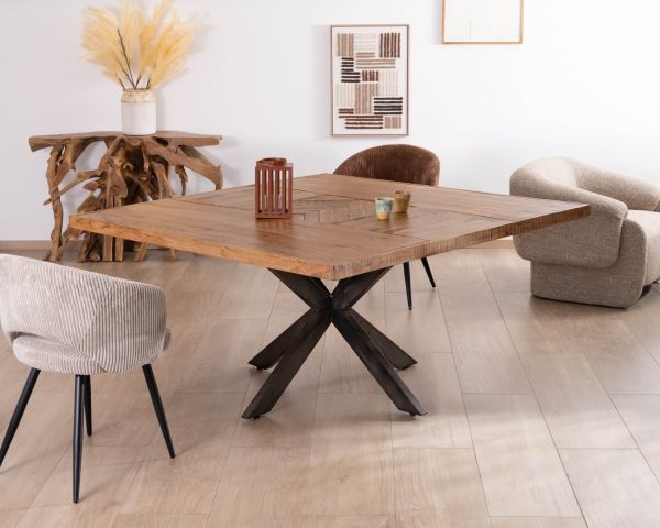 Table à manger carrée 150x150 cm "Bronx" bois et métal